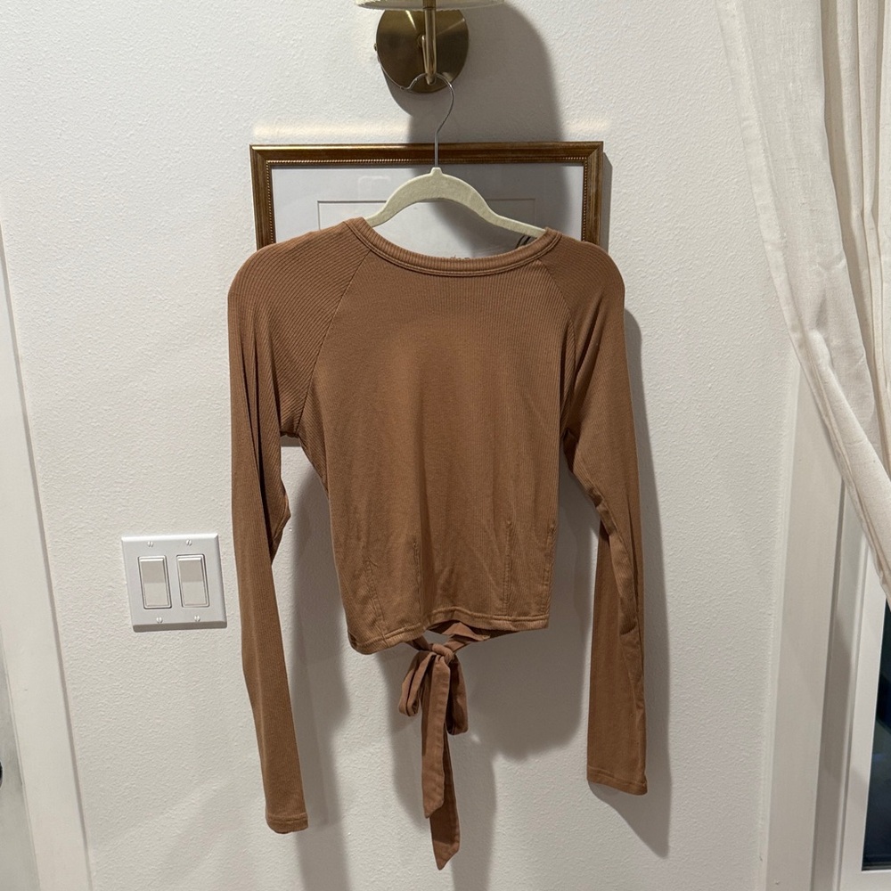Free People Chestnut Brown Long-Sleeve Tie-Front Tee